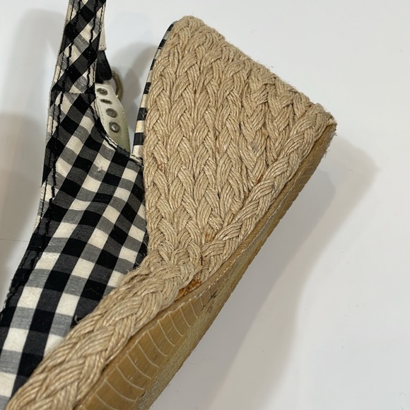Stuart Weitzman Wedge Espadrille Heels Navy And White Gingham Size 8 - Picture 9 of 10